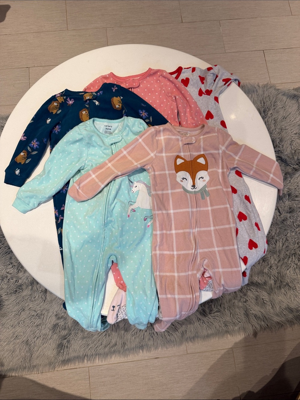 Carter's Set of 5 Fleece Pajama Footies Girls 2T